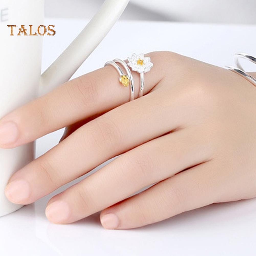 TJA Elegant Lotus Blossom Juster Åpne Finger Ring Brude Bryllupssmykker