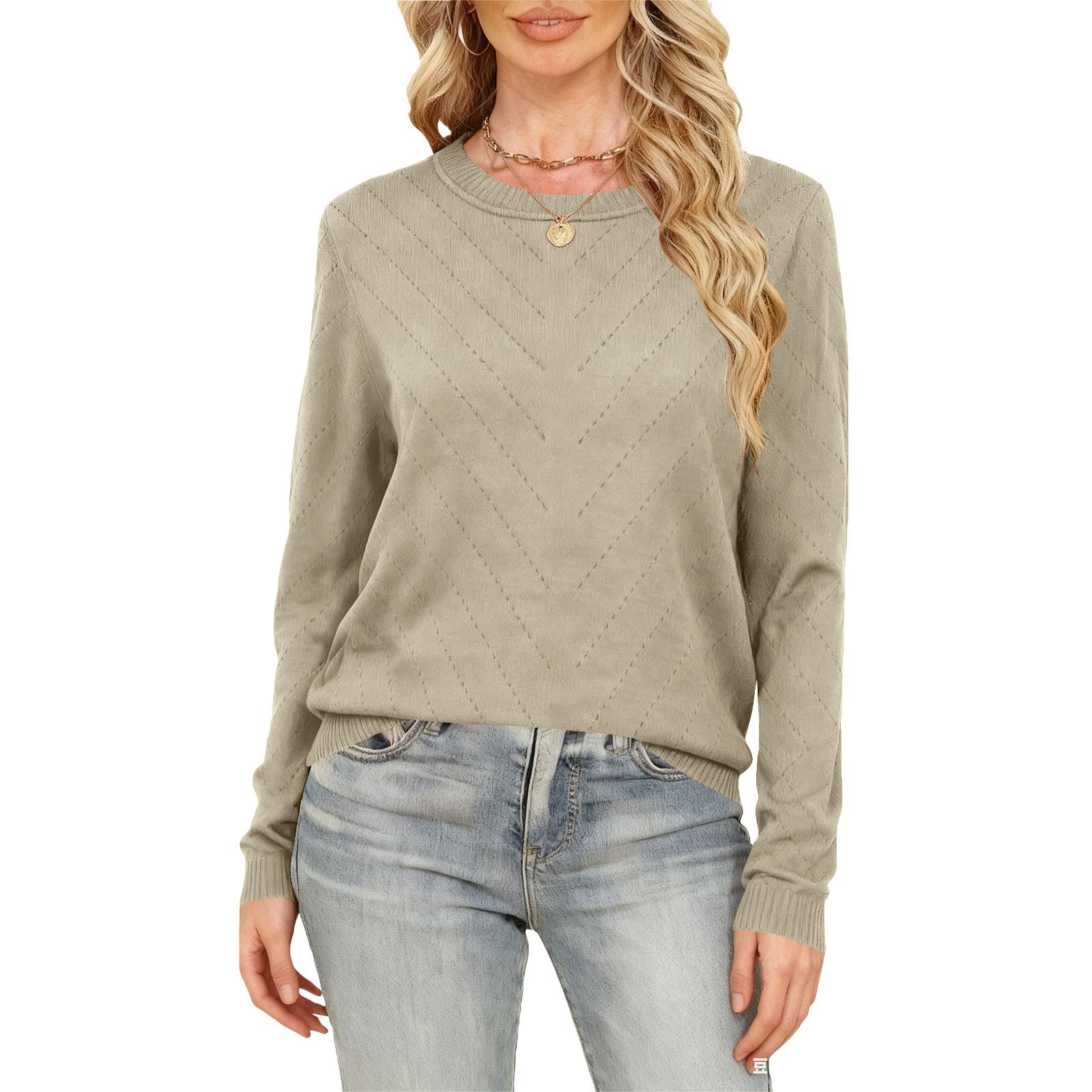 

Women s Round Neck Long Sleeve Comfort Knit Top XL бежевий