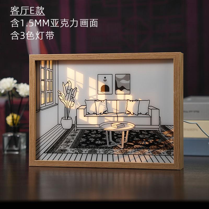 

Светодиодный ночник Декоративный светильник Картина USB-разъем Затемнение Настенная картина Настольная лампа Подарочная лампа для внутреннего солнечного света Окно Деревянная фотолампа E: 16.8x22x4.5cm