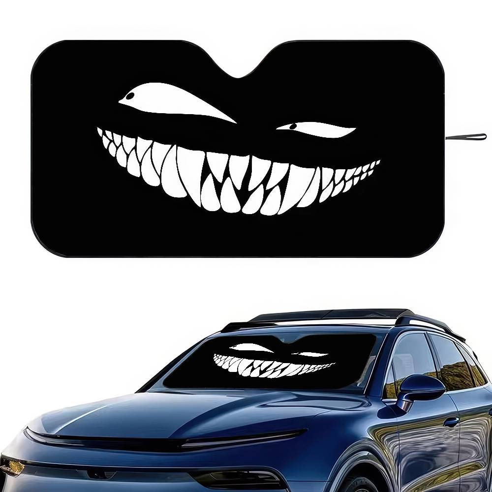 Car Cartoon Devil Eye Demon Smiling Face Car Sun Shade Windshield Shocked Car Front Window Sunshades Cover Keep Vehicle Cool UVWindshield Sunshades 1