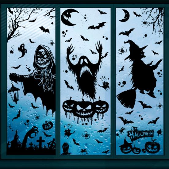 Autocolant pentru fereastră de Halloween Dovleac, fantomă, vrăjitoare, schelet, sperietoare, cu două fețe, impermeabil, PVC, detașabil, sticlă electrostatică, autocolant pentru casă.