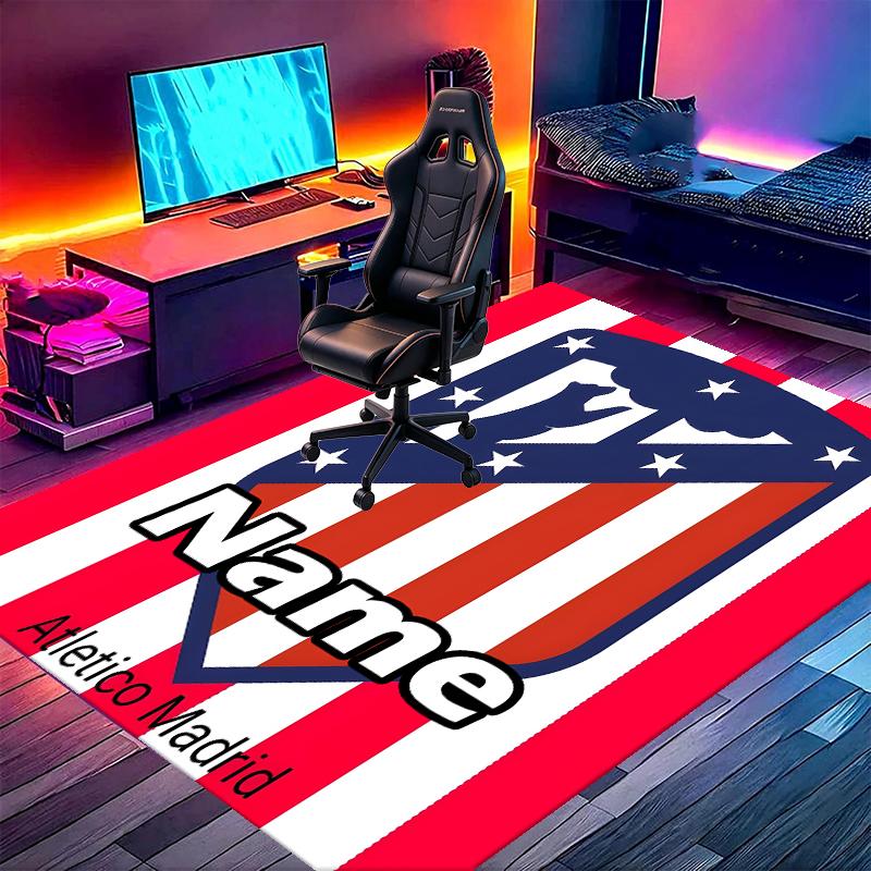 Benutzerdefinierter Name Personalisierter Atletico Madrid Druckteppich, Vielseitiger Heimdekorations-Teppich, für Spielzimmer, Wohnung, Balkon, Eingangsbereich, Flur Geschenk