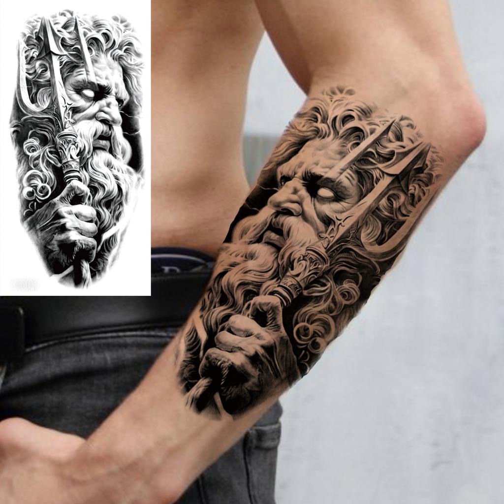 1 Sheet Death Skull Lion Temporary Tattoos For Men Women Adults Fake Wolf Skeleton Tattoo Sticker Sleeve Black Zeus