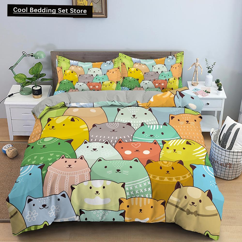Comforter Cartoon Cat King Queen Colorful Lovely Animal Bedding Set Kids Pet Kitty Soft Polyester Comforter