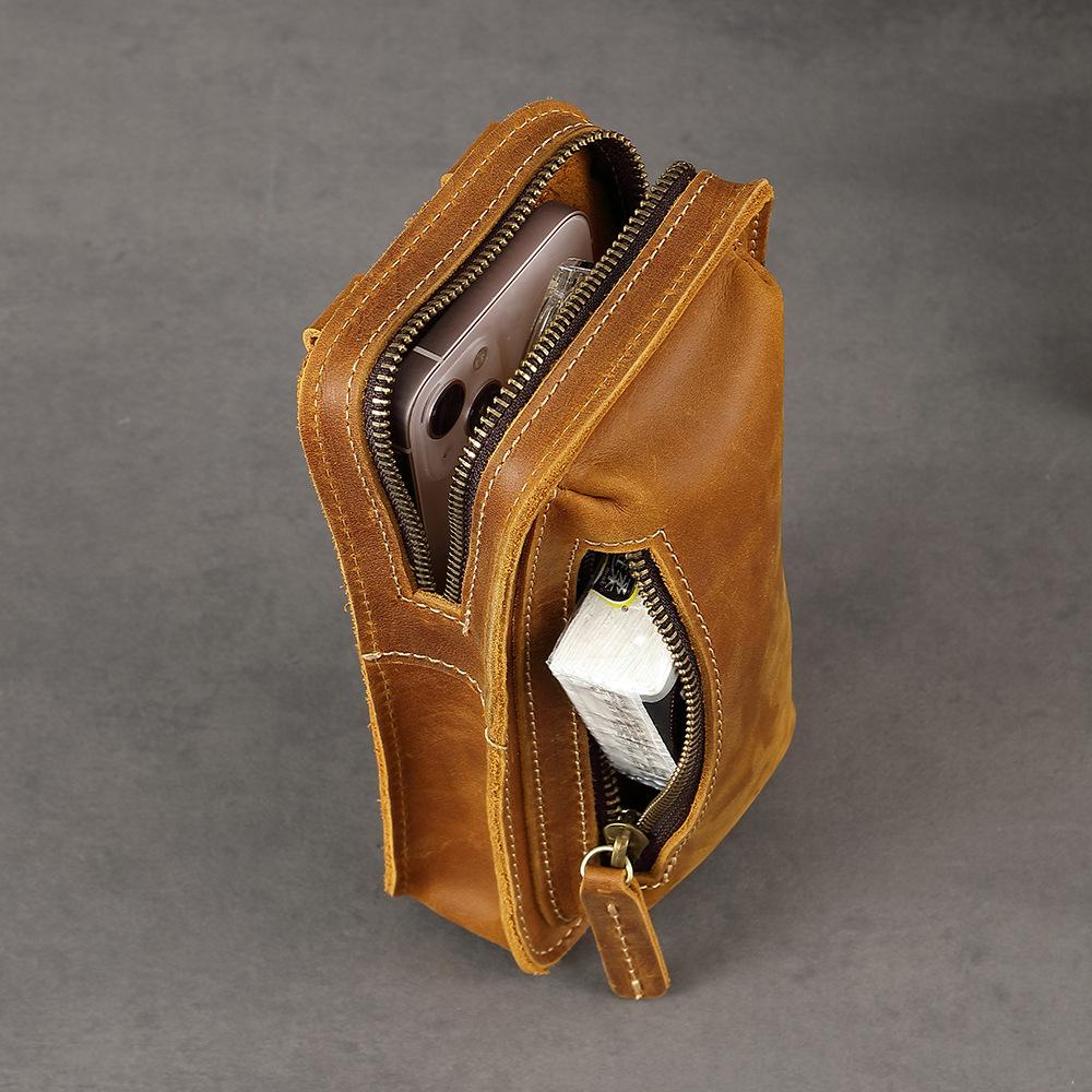 Borsa a tracolla retrò in pelle Crazy Horse, Nuova marsupio, Cintura da uomo, Mini borsa, Custodia per telefono in pura pelle bovina, Borsa alla moda in vera pelle