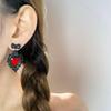 Dark Retro Red Drip Heart Earrings - Women's Fashionable Black Ear Cuffs: Sweet & Cool Style