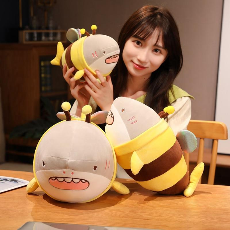 28-60cm Humorous Shark Bee Plush Toy Stuffed Gentle Shark Bee Doll Throw Pillow Cushion Playthings Birth Date Xmas Present