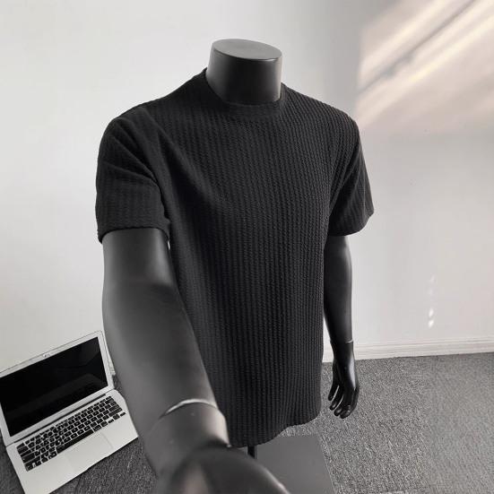 Yousheng Herren Jacquard T-Shirt Einfarbige Rundhals gestreiftes T-Shirt Lockerer Schnitt Lässig Stilvoll Sommer T-Shirt für den täglichen Gebrauch Straße Strand Urlaub