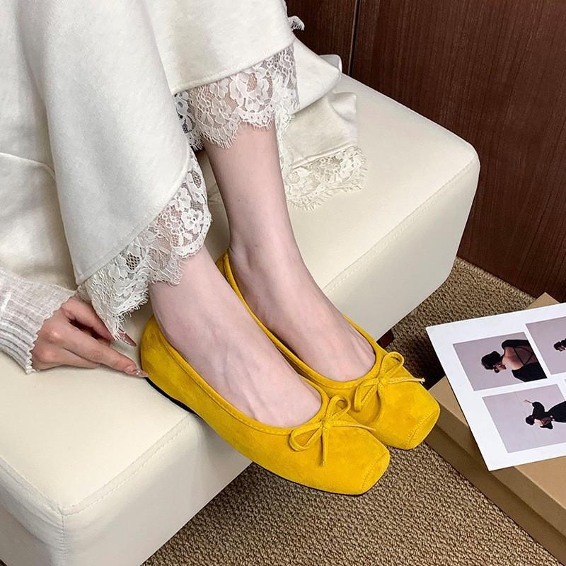 Innere Höhenzunahme quadratischer Kopf Pendeln einzelne Schuhe Damen flacher Mund Schleife Retro Damenschuhe