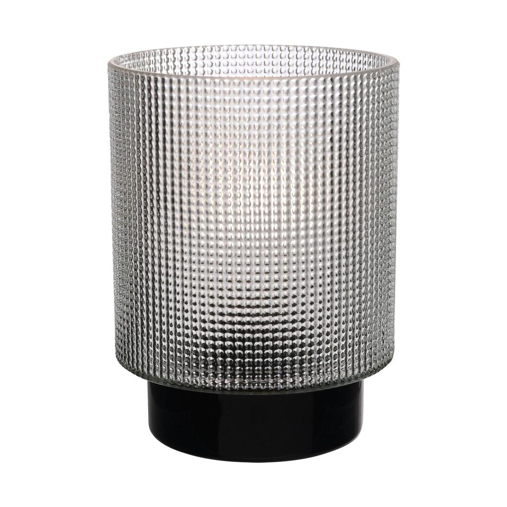 Hestia Battery Operated Textured Glass Lamp With Black Base 12cm X 16cm