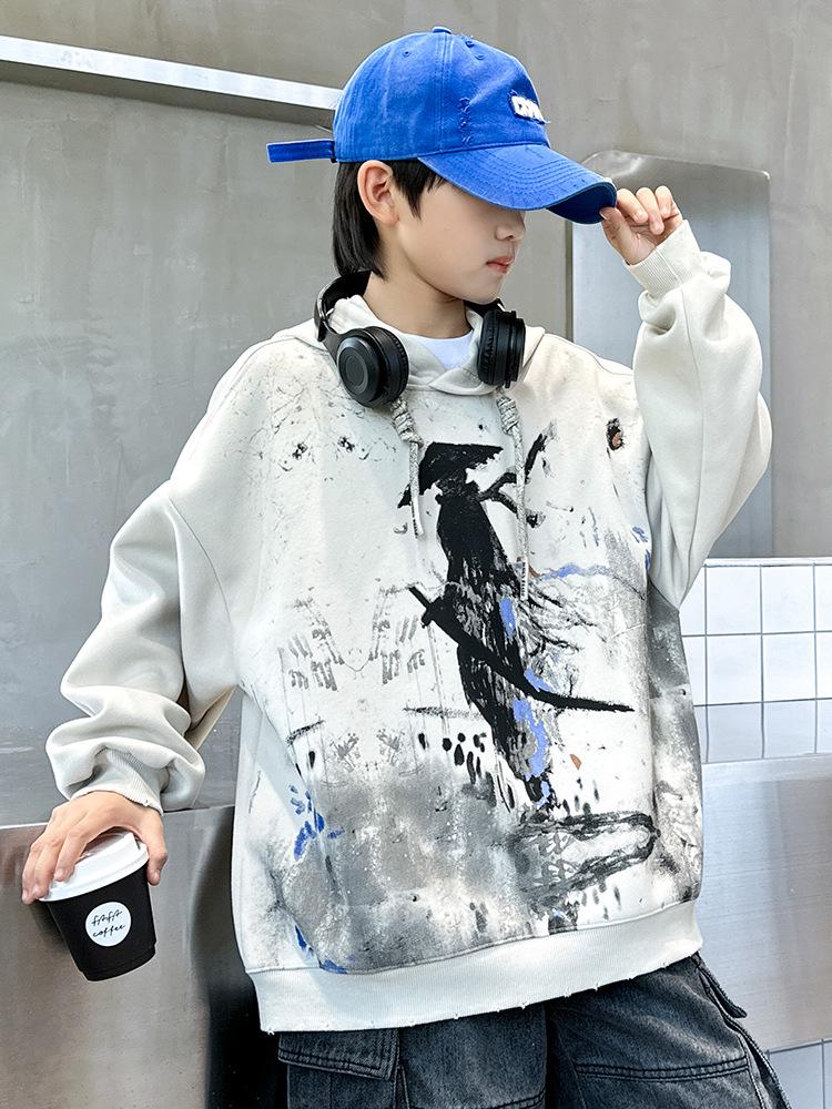 Boys' 2025 Loose Casual Hooded Sweatshirt - Spring/Autumn Korean Style