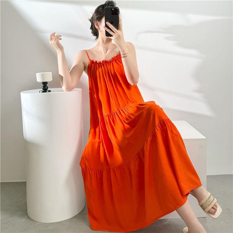 New Cotton and Silk Solid Color Suspender Nightdress Women's Spring and Summer Sexy High-end Suspender Skirt Cotton and Silk Can Be Worn Outside Dress