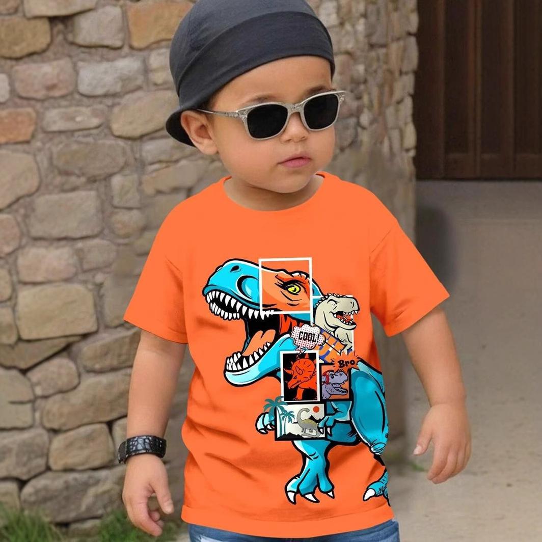 

Summer Round Neck Cartoon Dinosaur Pattern 3D Printed Top Fashionable Casual Short Sleeved Children s Boy T-shirts 110