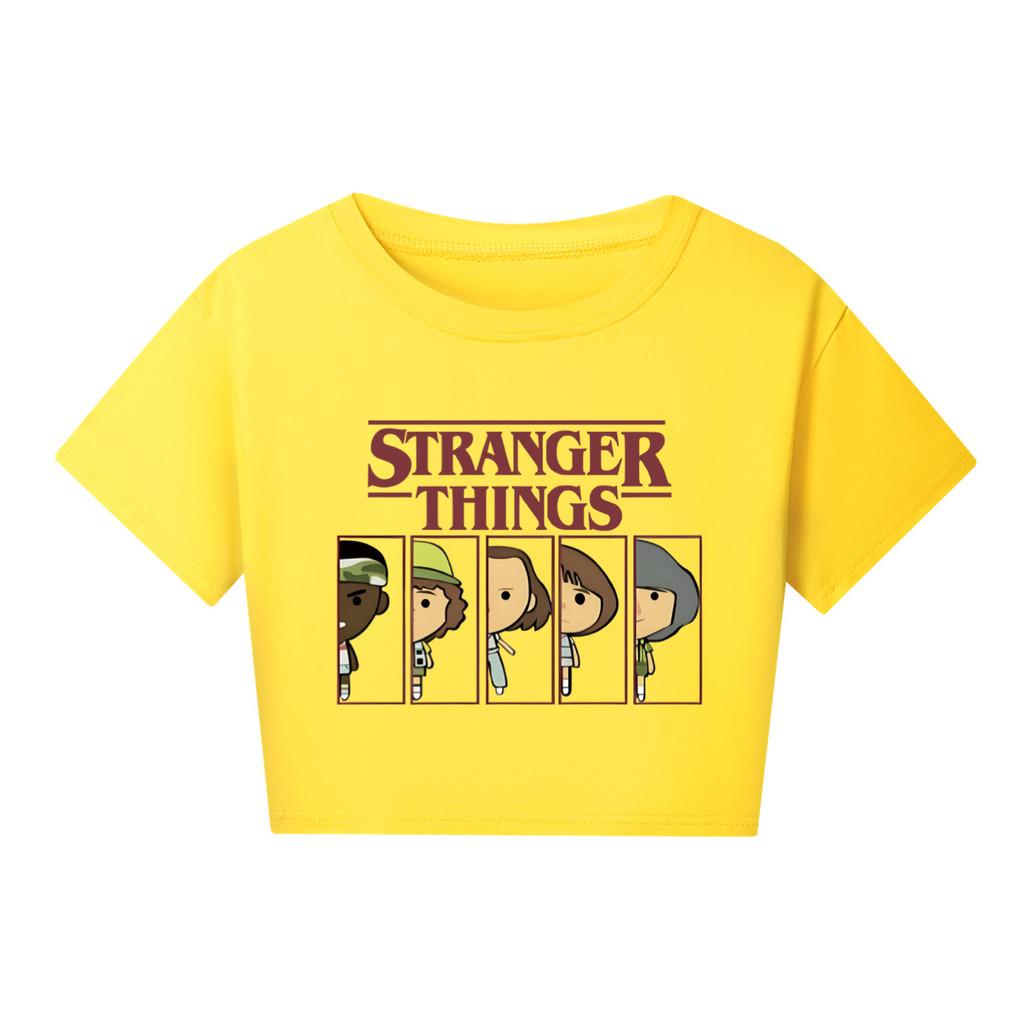 5248 Kids Girls Stranger Print Short Sleeves Short Styles Cotton T-Shirt