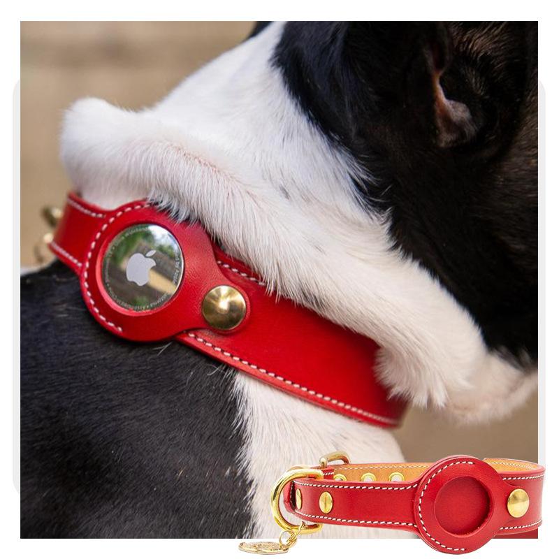 Luxus Echtes Leder Airtags Haustierhalsband Verstellbare Hundehalskette Für Welpen Mittelgroßen Hund Anti-Verlust Haustierhalsband Mit Airtag-Halter