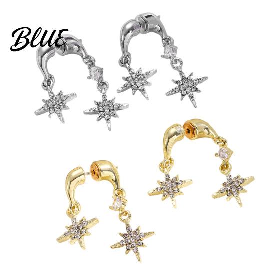 Lightweight Star Earrings 1 Pair Women Double Eight-Pointed Pendant Rhinestone