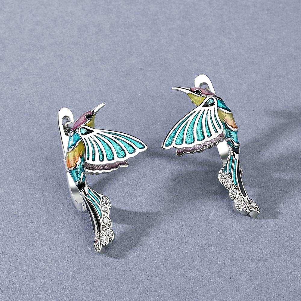 Fashion Creative Hummingbird Women's Earrings Color Epoxy Jewelry Birds Earrings For Ladies Wedding Handmade Enamel Gift