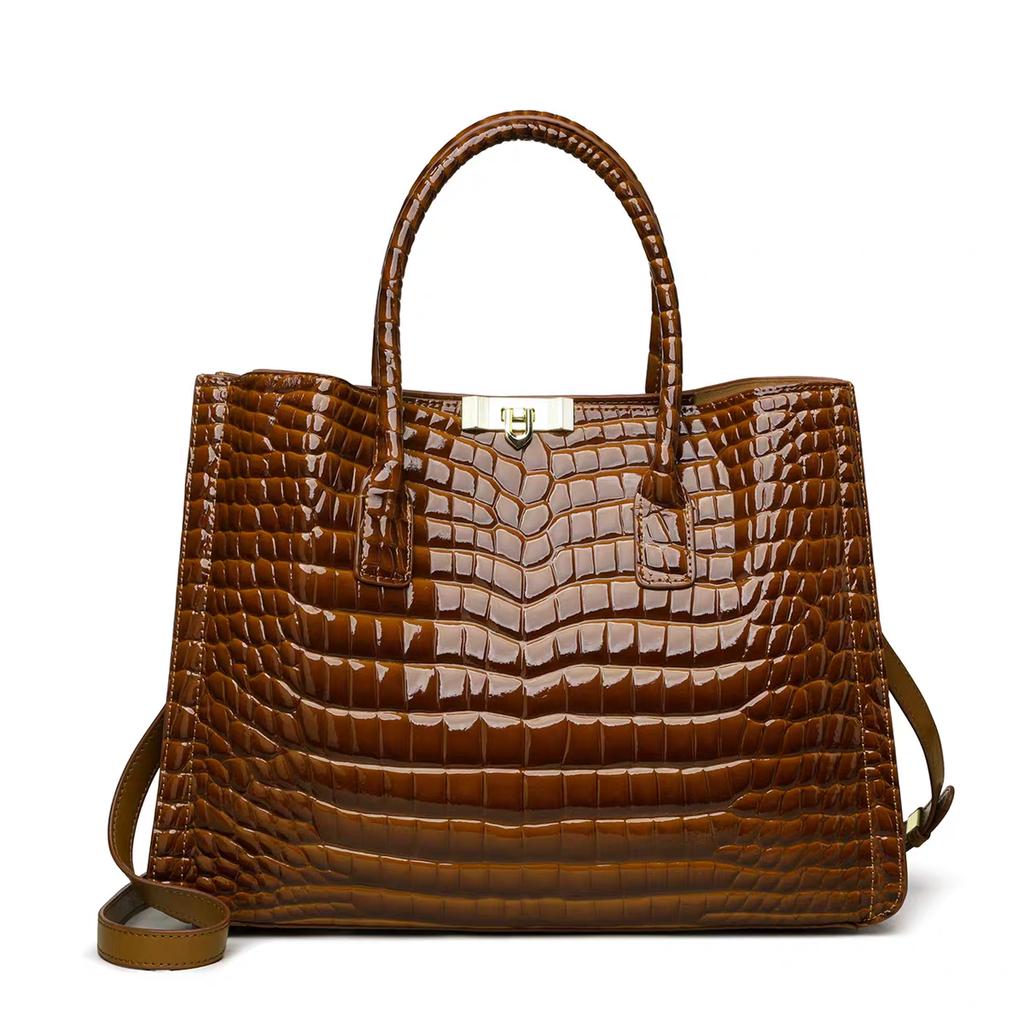 Aidani Luxury Crocodile Pattern Genuine Leather Tote Bag, Large-Capacity Handbag, High-End Commuter Bag for Women