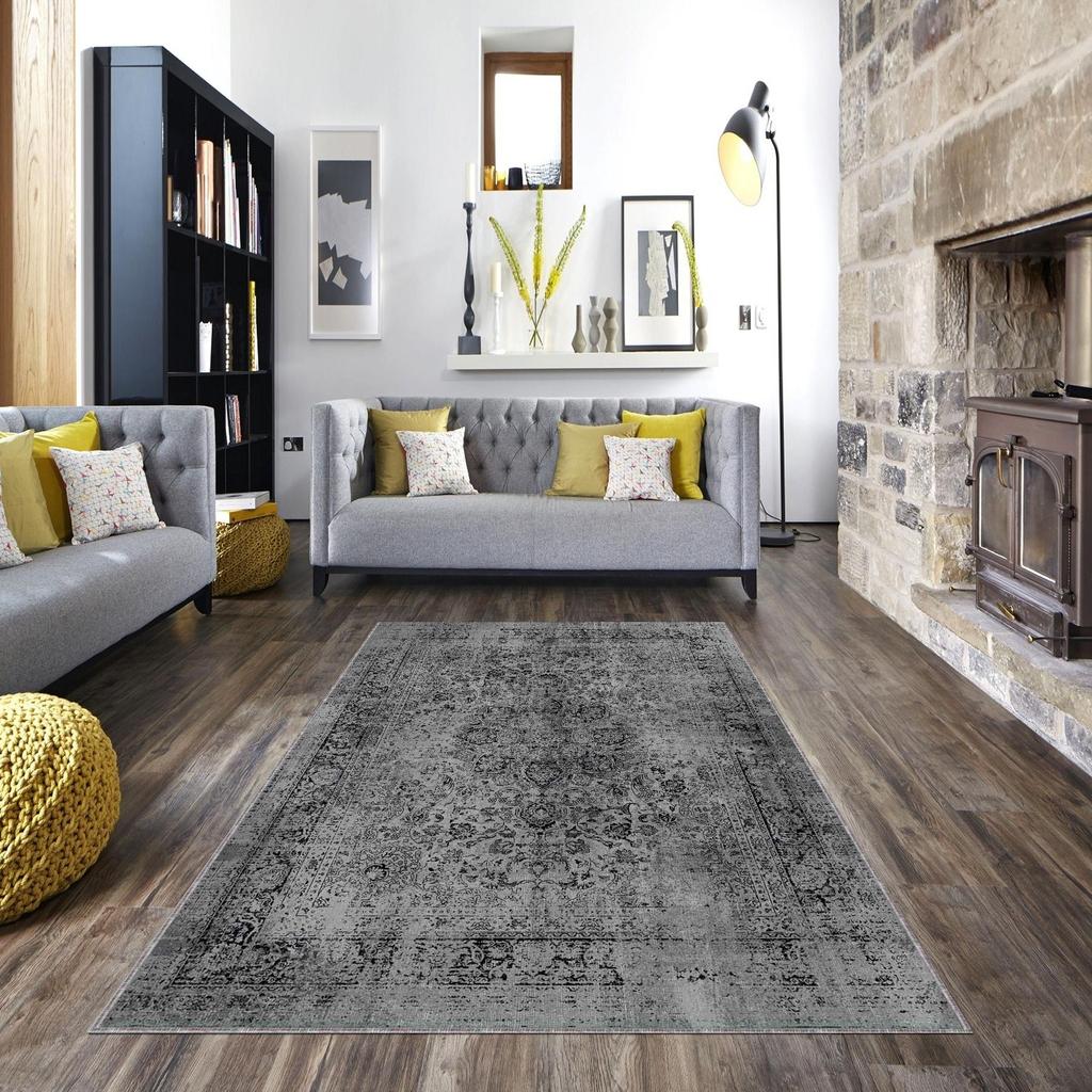 Vintage Gray Soft Carpet - Non-Slip Base, Machine Washable Area Rug, Retro Turkish Oriental Kilim Rug