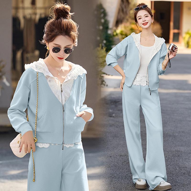 Spring 2025 Fashion: Small Fragrant Lace Patchwork Jacket & Long Pants Set