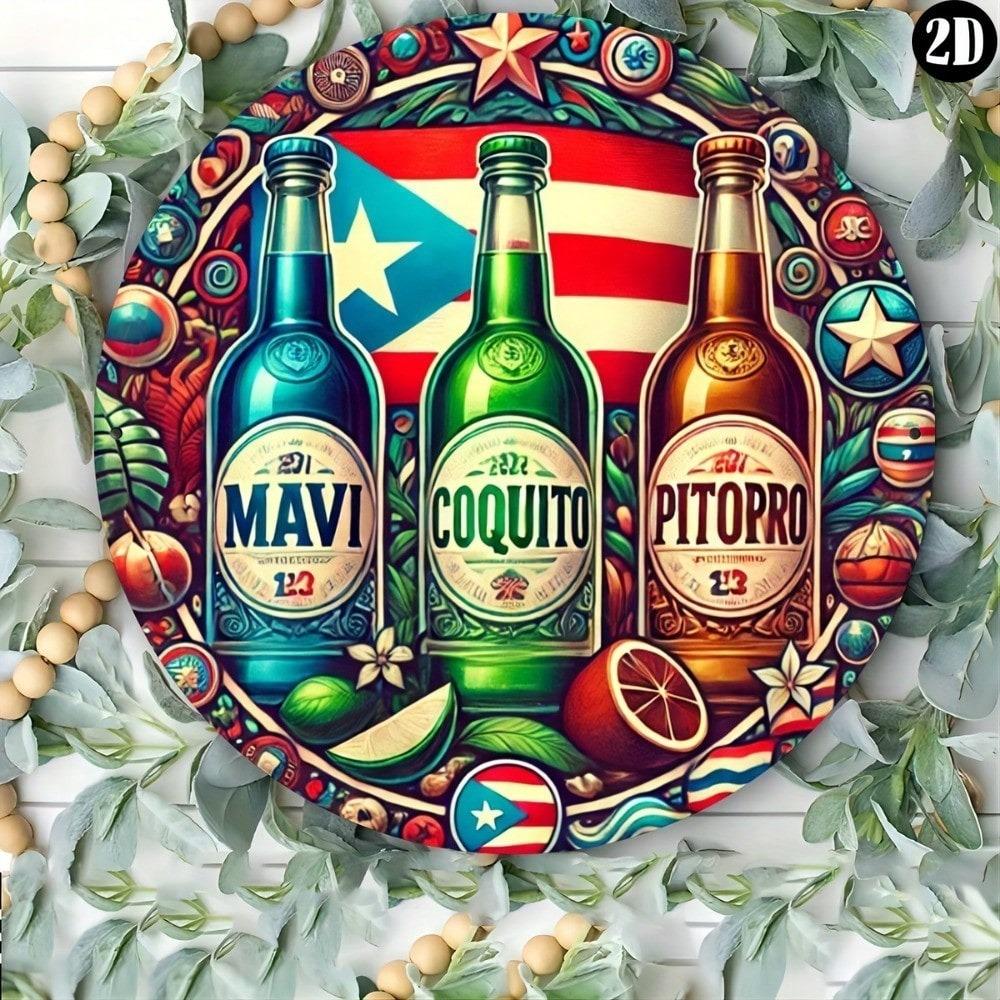 Vintage Metal Wall Art Puerto Rico Drink Sign Circular Rustic Decor Plaque
