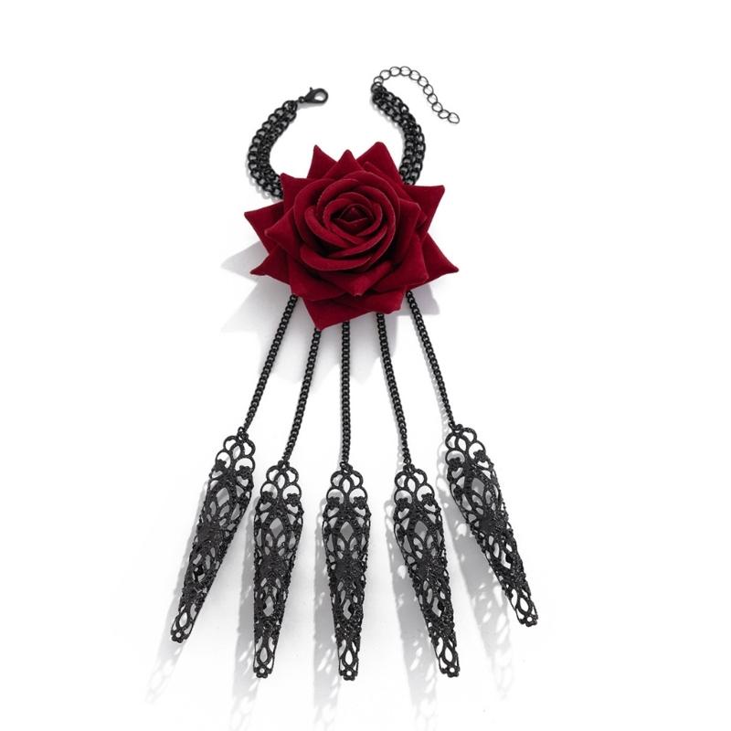 Unique Rose Flower Necklace Tassels Necklace Fringes Necklace Rose Pendant Bracelet Fashion Jewelry Suitable for Lady