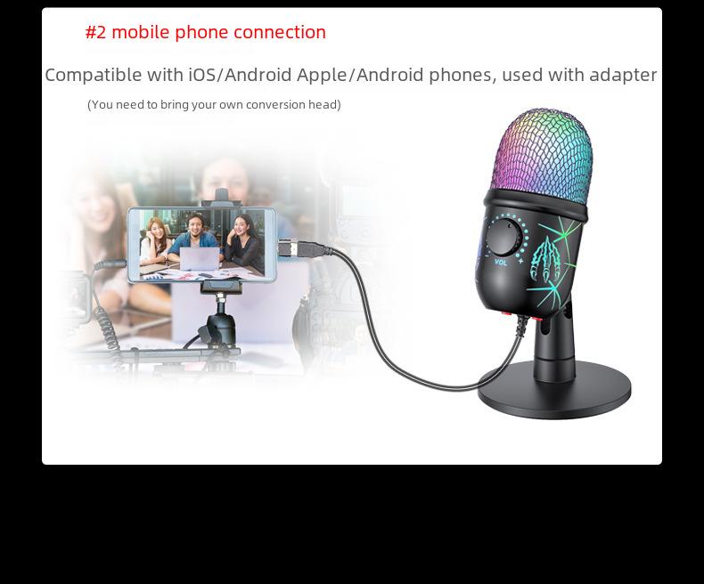 V5 RGB USB Condenser Microphone - Noise Reduction for PC, Mobile, Live Karaoke, and Gaming.