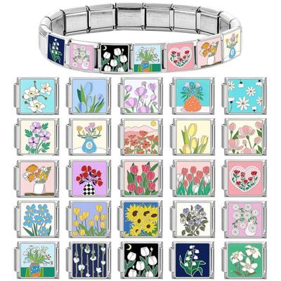 Fashion Flowers Italian Charms Fit 9Mm Bracelet Stainless Steel Bracelet Men Women Diy Making Gifts Jewelry