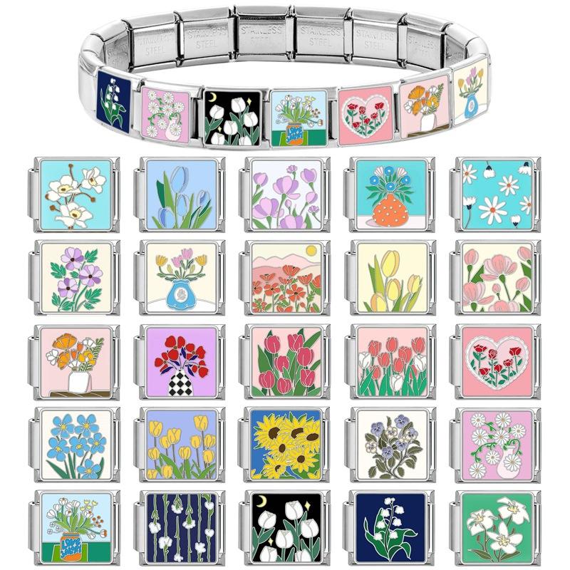 Fashion Flowers Italian Charms Fit 9Mm Bracelet Stainless Steel Bracelet Men Women Diy Making Gifts Jewelry