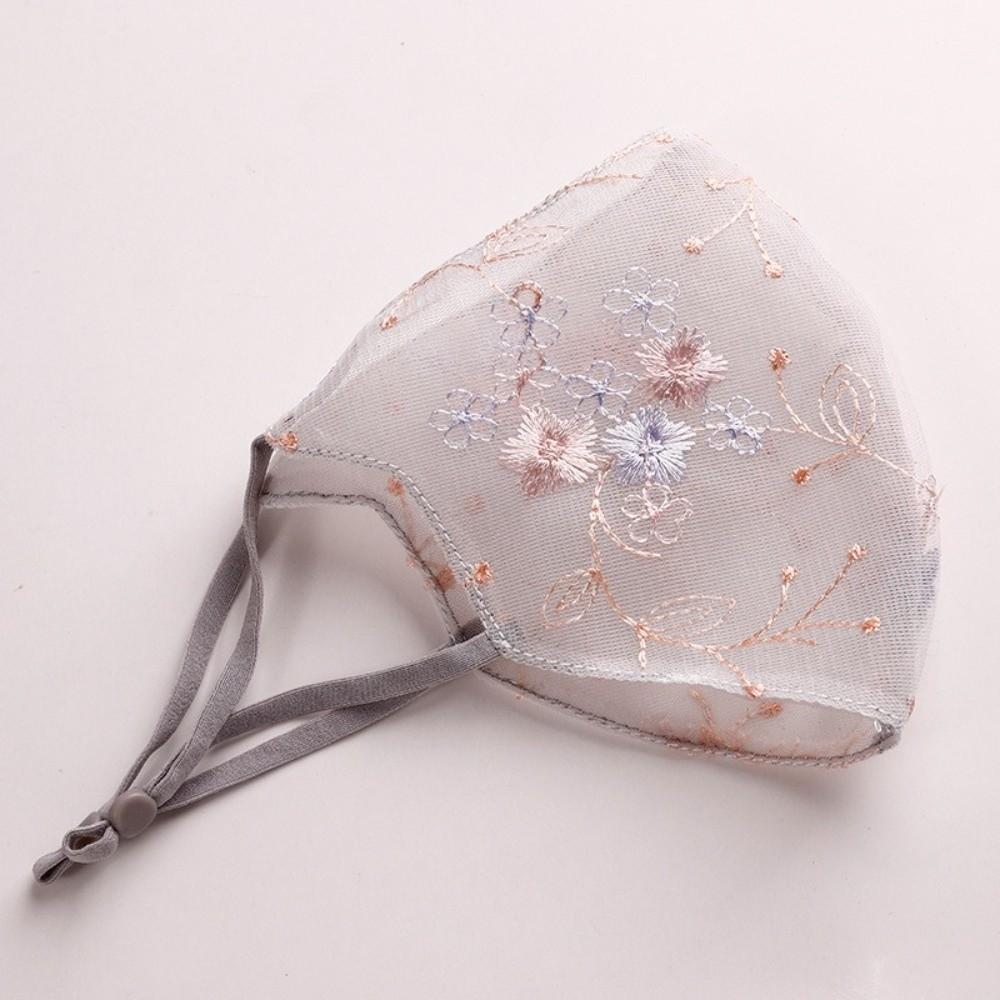 Breathable Veil Mask Embroider Flower Sunscreen Face Mask Fashion Lace Mask серый