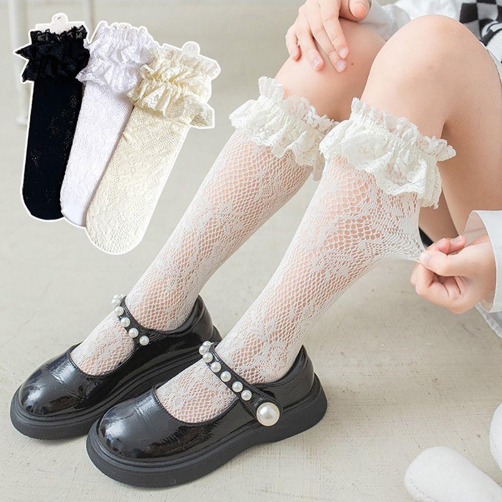 Cotton Spandex Lace Stockings Mesh Girl Long Socks Calf Socks Lolita Sock