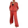 Women's Autumn/Winter Set Cardigan Casual Top Wide-Leg Pants and Patchwork Round-Neck Top