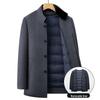 Men's Mid-Length Wool Coat with Removable White Goose Down Liner - Thickened Warm Windbreaker for Autumn/Winter Season