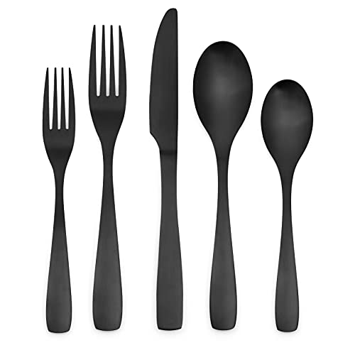 Matte black cutlery set, 20 pieces, spoon and fork, kitchen cutlery set for apartment, stainless steel, dishwasher safe