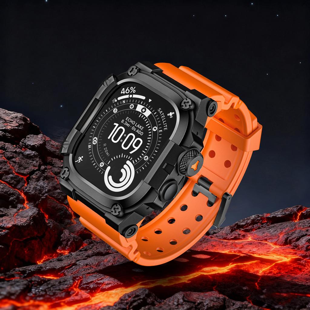 Robustes Integrationsband mit Hülle für Apple Watch Ultra 3/2/1 49mm Sport-Silikonarmband mit Metall-Stoßfängerabdeckung für iWatch Ultra