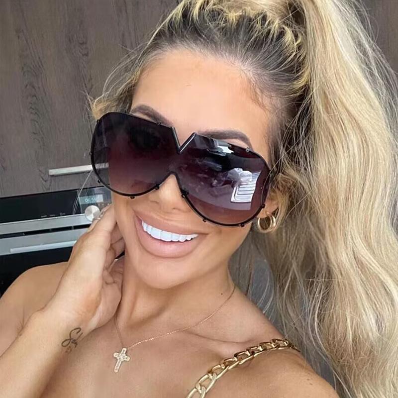 Fashion Large Frame One-Piece Lens Sunglasses Women'S Metal V Colorful Sunglasses Personalized Hip-Hop Special-Shaped Sunglasses