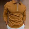 New Polo Shirt with Zipper and Stripes - Long-Sleeved Men's Polo Shirt