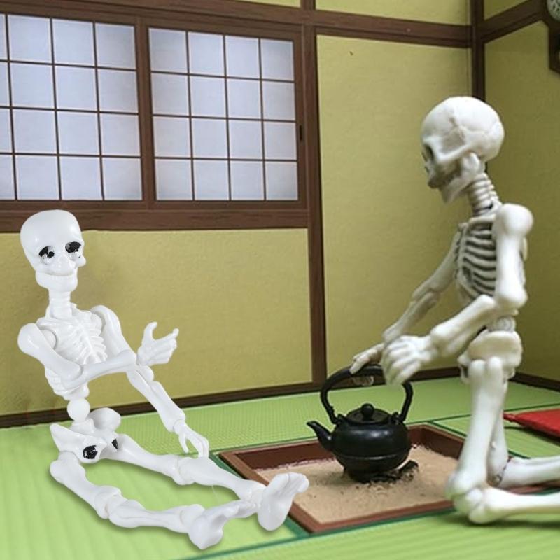 Articulated Tiny Human Skeleton Replicas, 9cm White Skull Model, Human Skeleton Model for Halloween Display Craft Toy