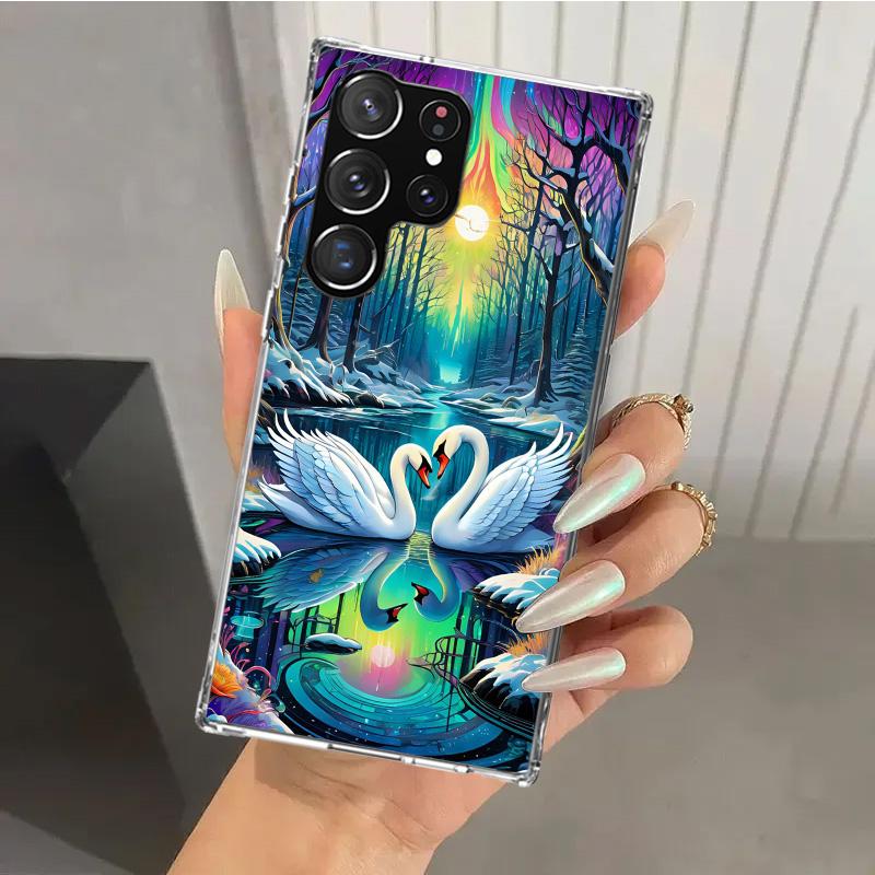 White Swan Grace Art Phone Case for Samsung Galaxy S26 S24 S23 Ultra S25 Edge S22 S21 Plus S20 FE + Soft Print Shell Funda Galax