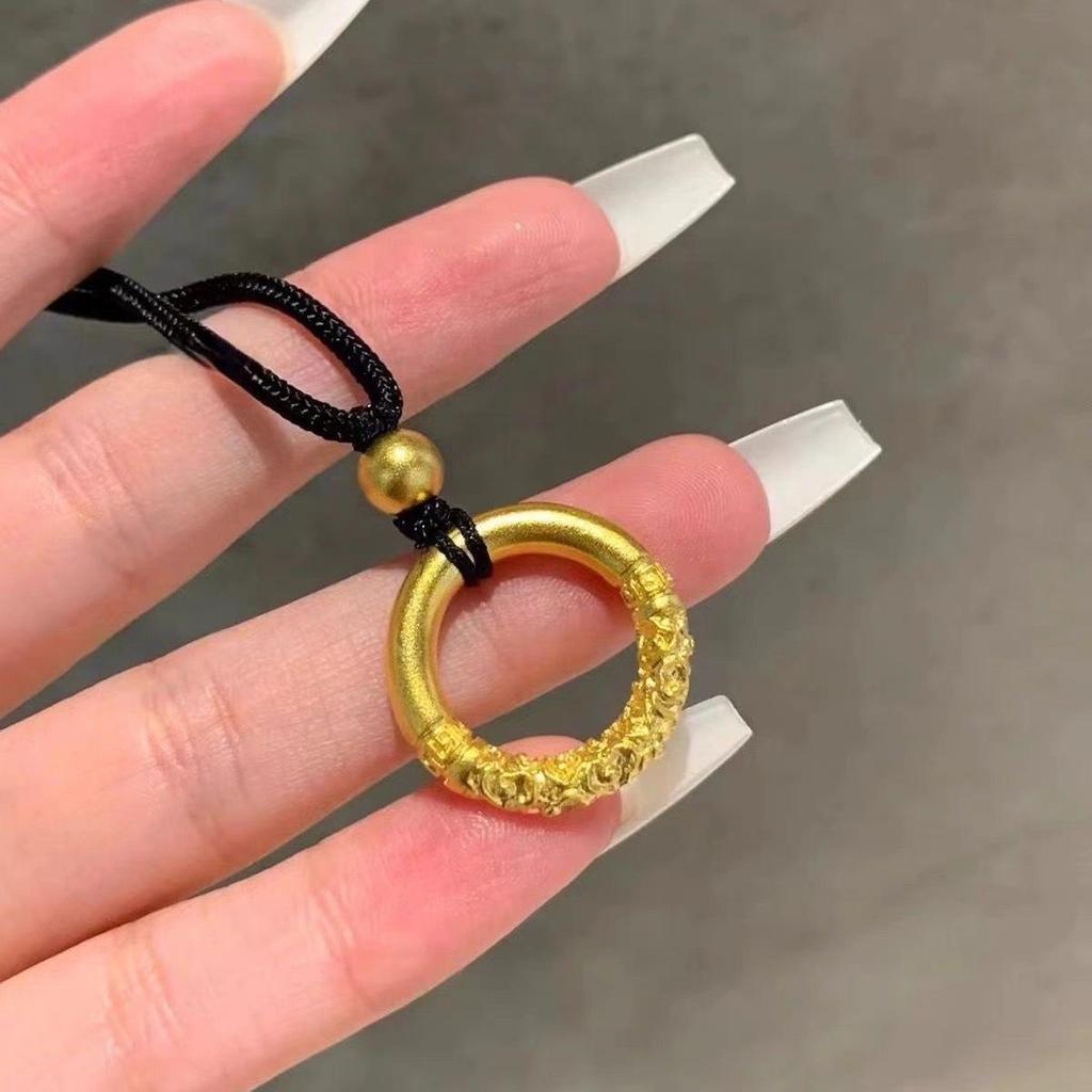 Ancient Gold Peace Buckle Pendant Necklace for Women - 999 Fine Gold Woven Cord Valentine's Gift