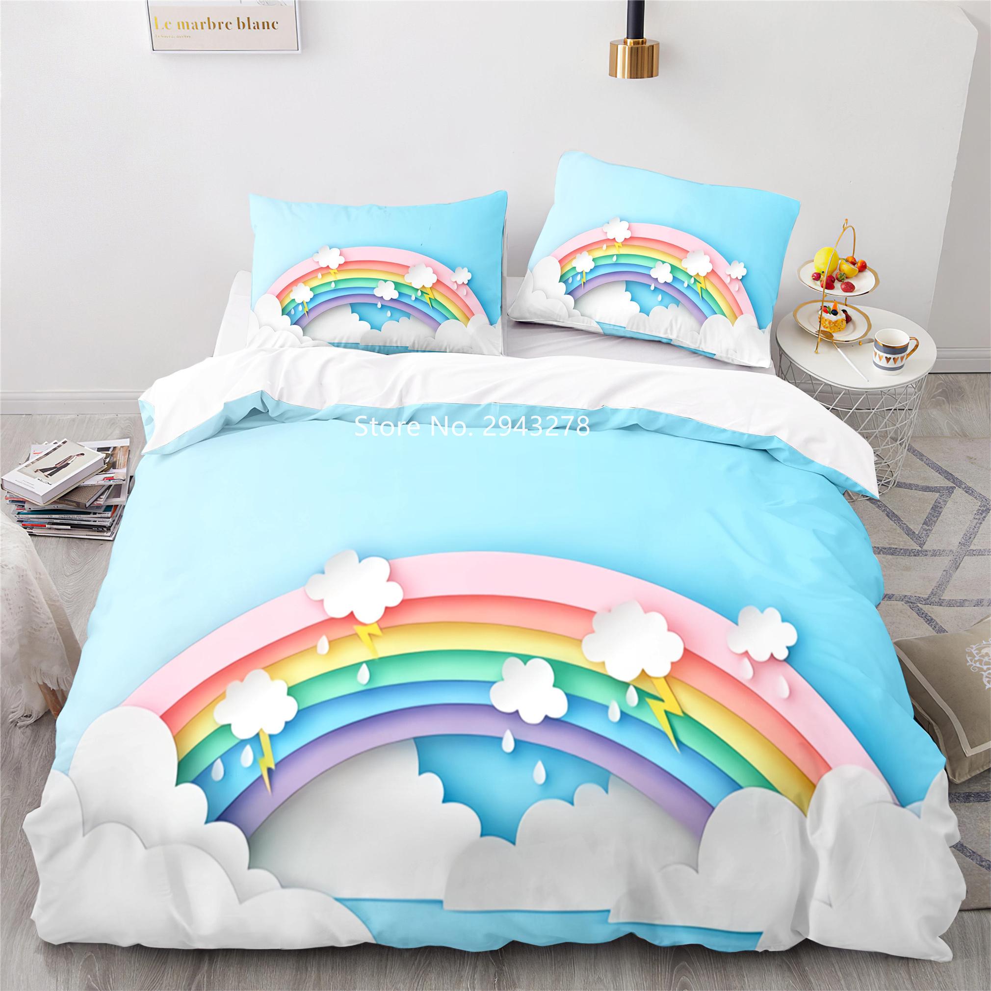 

Home Fabric Rainbow Series Pattern Lovely Blue Pink Duvet Quilt Cover Pillowcase Bedding Adult Boys Bedroom Decoration EU single(135x200cm)