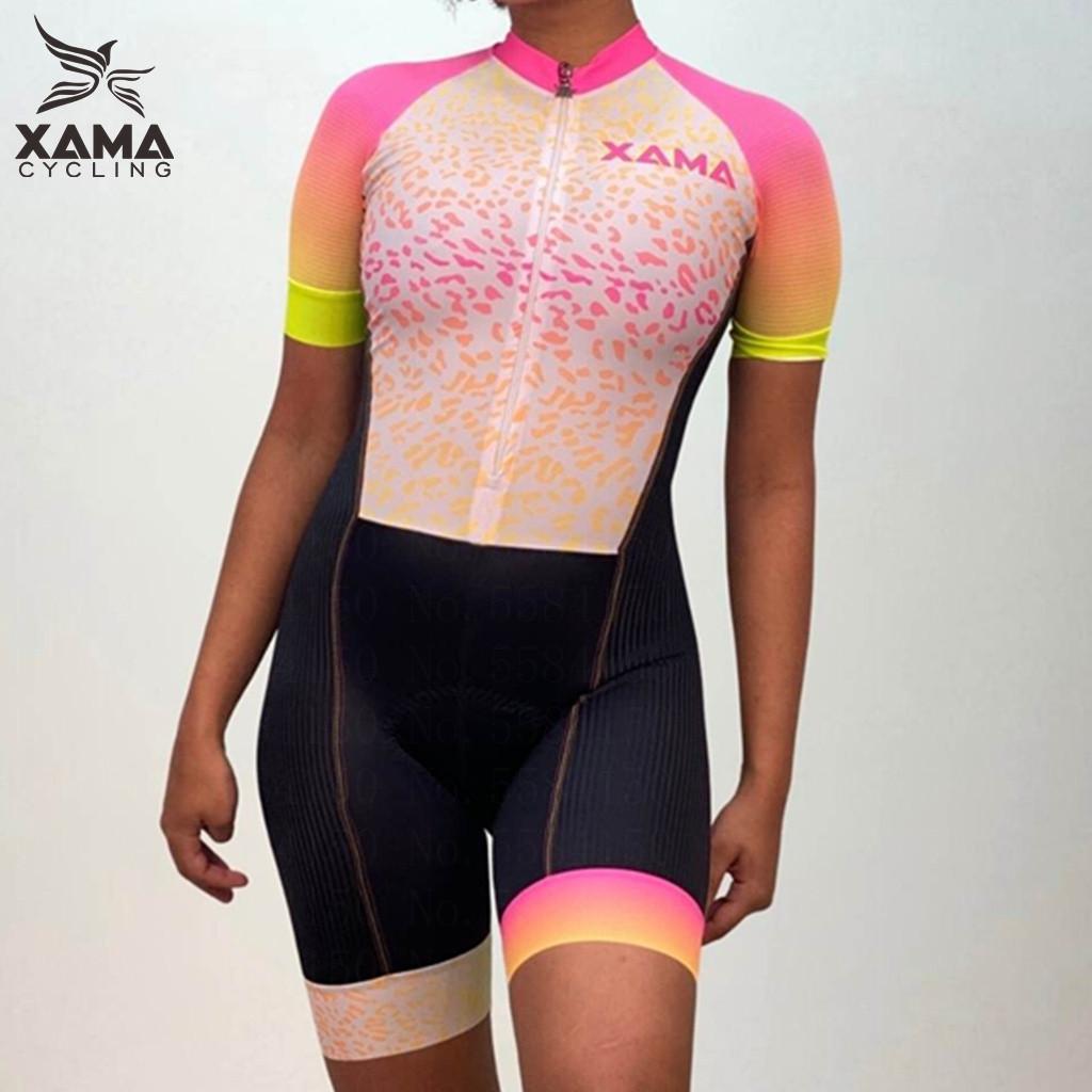 Dámský cyklistický overal Xama Cycling Sexy leopardí overal s krátkým rukávem Tri Suit Oblečení na cyklistický závod Pro velikosti 2XS-4XL