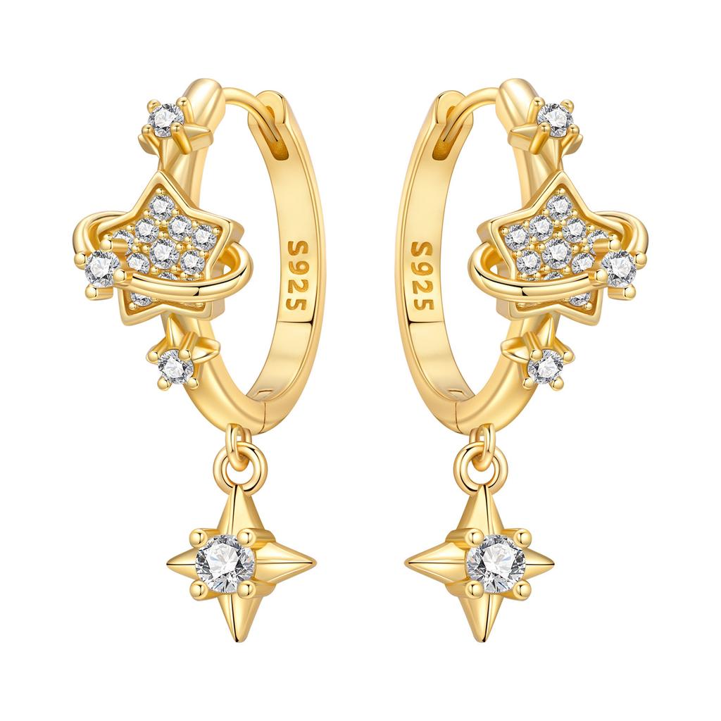 925 Silver Mysterious Star Moon Earrings Jewelry Versatile Hoop Earrings For Women Jewelry Birthday Party Fine Gifts