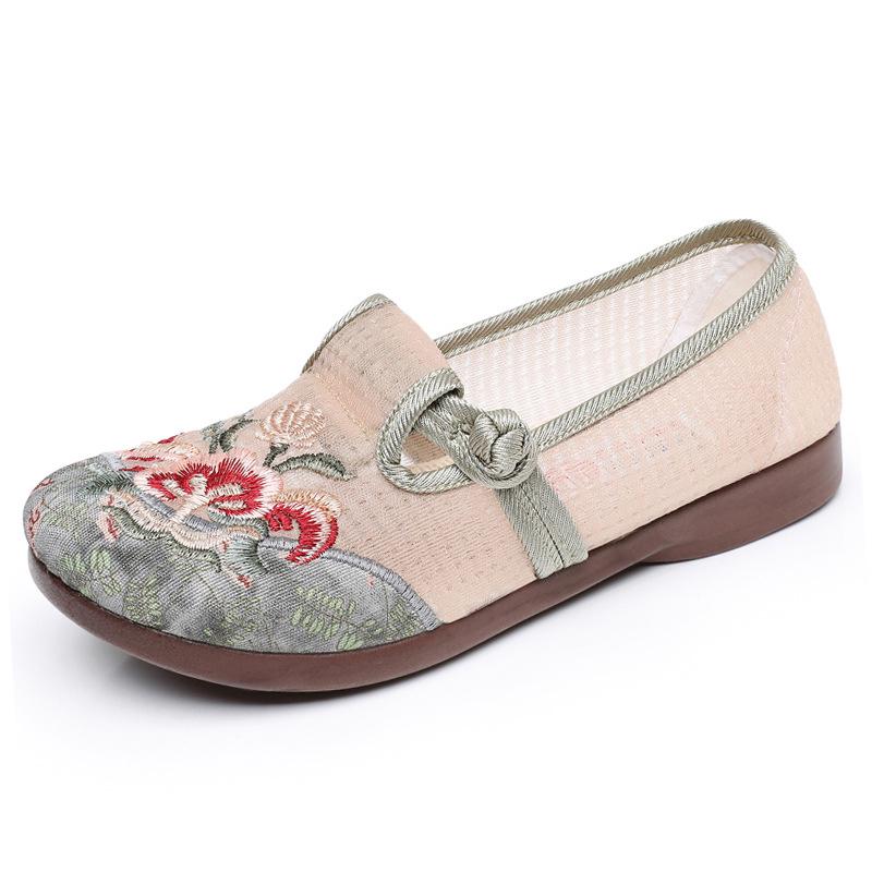 Women's Ethnic Style Embroidered Mesh Slip-On Flats - Breathable Summer Shoes