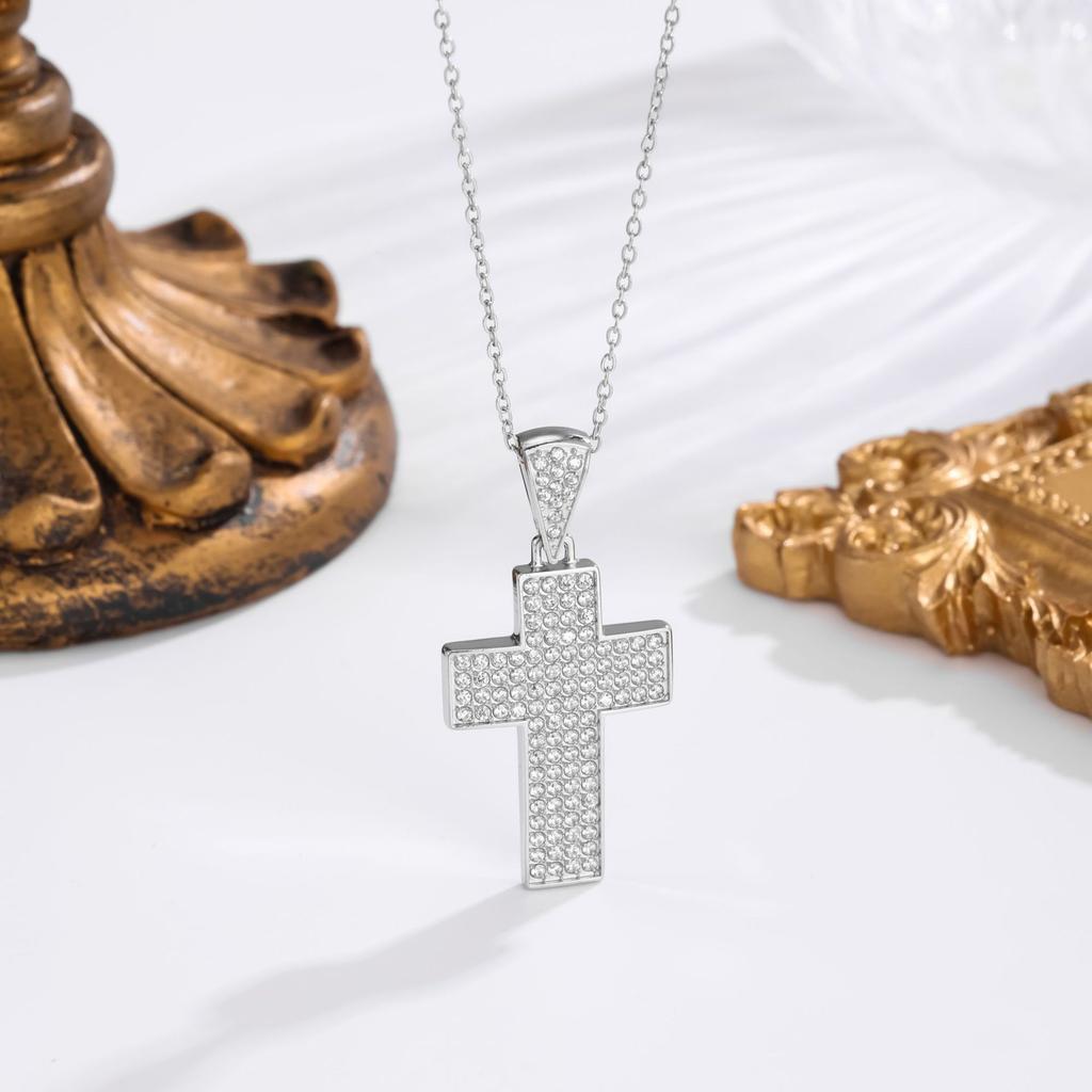 2026 Stone Cross Necklace Fashion Light Luxury Necklace Jewelry Premium Jewelry Full Diamond Men's Necklace