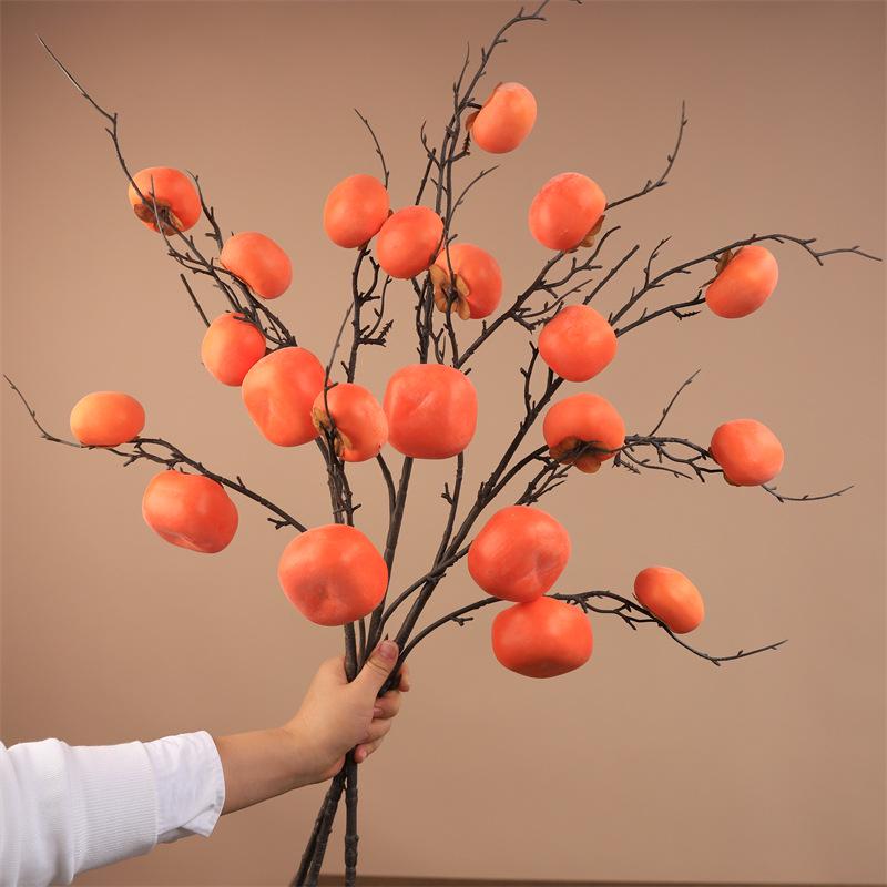 Pomegranate & Persimmon Fruit Tree Branch Bouquet: Artificial Floral Decoration for Living and Dining Rooms