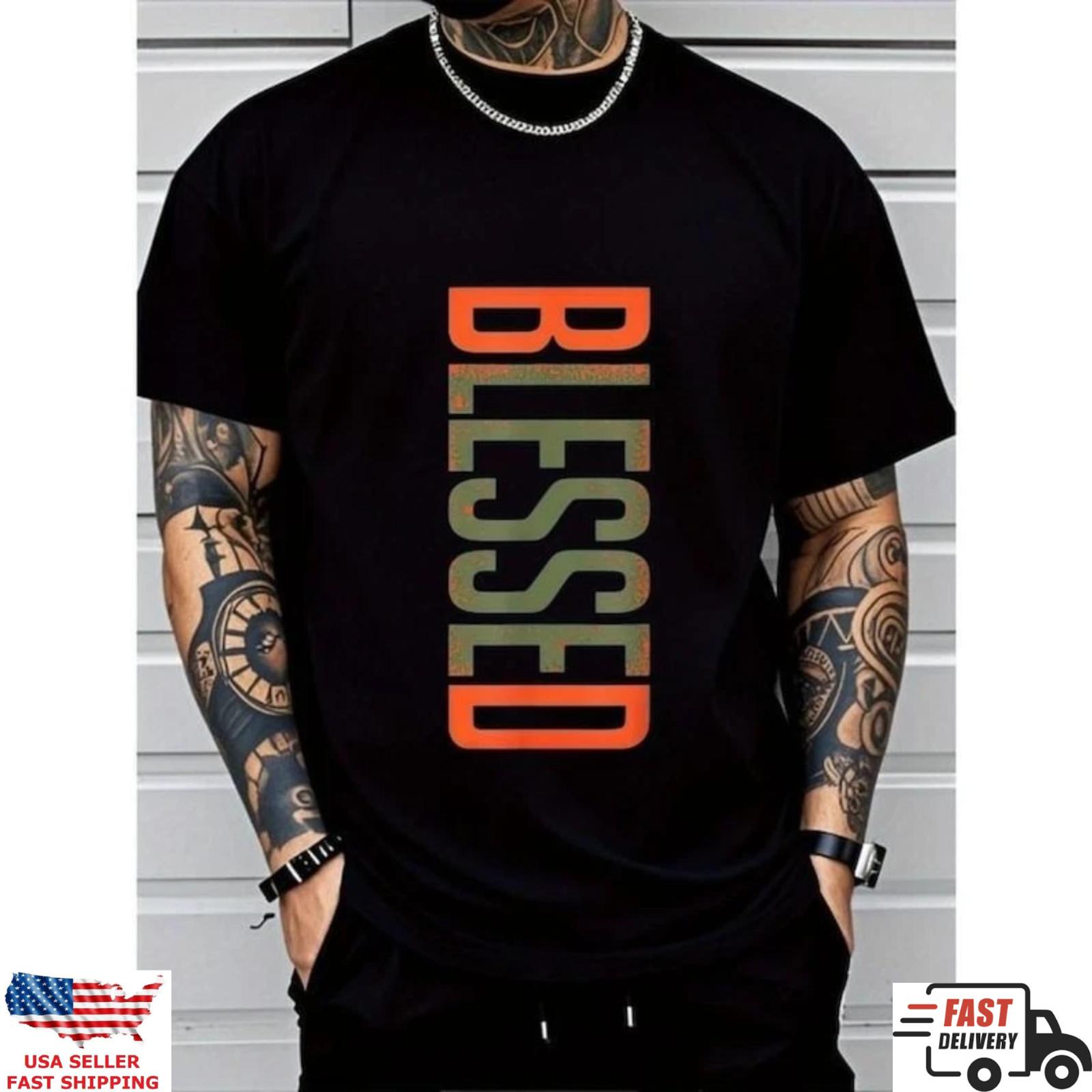 Blessed Shirt Christian Faith Vertical Graphic Tee Streetwear Style M