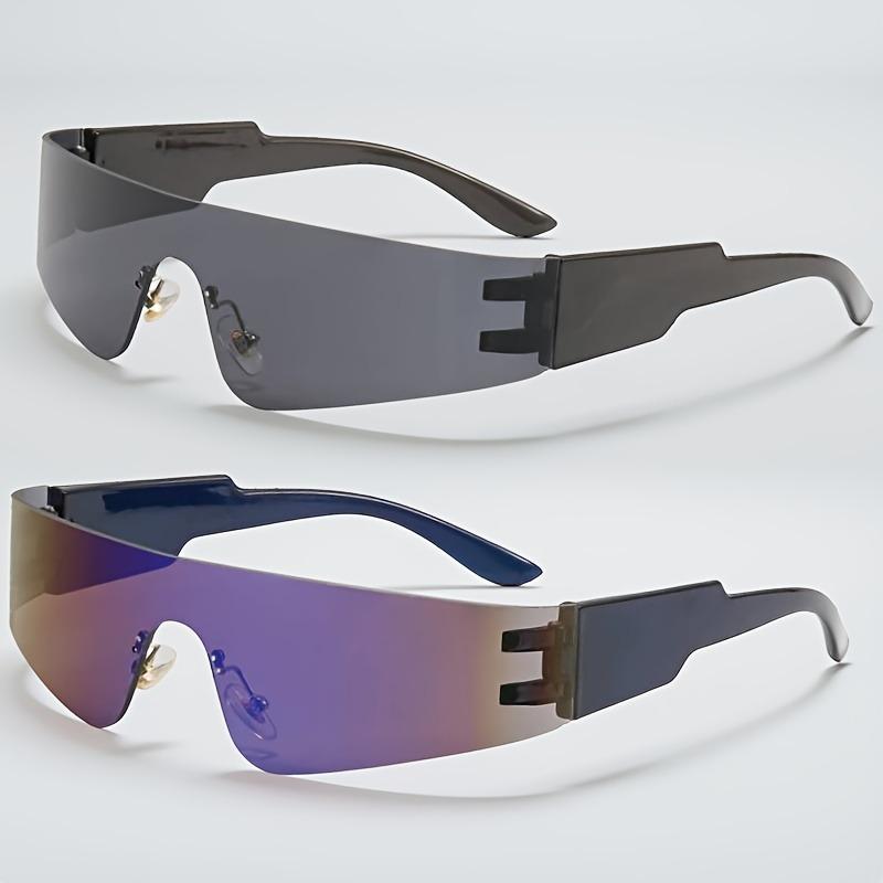 2pcs of Frameless Wrap-Around Glasses for Women Punk Style Futuristic Tint Y2K Flat Top Iridescent Fashion Glasses for Men