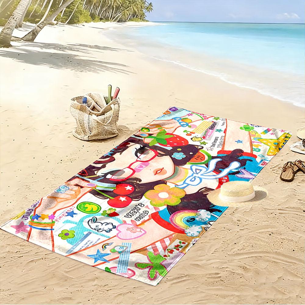 Colorful Cartoon Girl Design A must-have beach towel for beach travel
