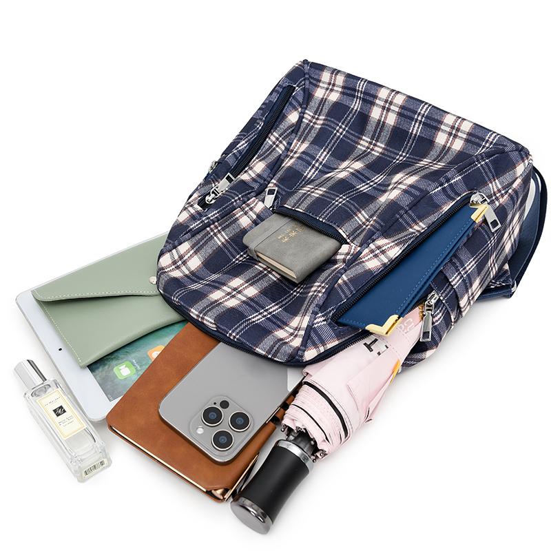 Campus Retro Plaid Backpack Junior Senior High School Student Schoolbag Girls Large Capacity Class Book Bag